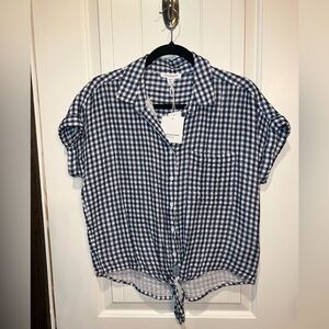 beachlunchlounge Navy and White Gingham Tie-Front Button-Down Shirt